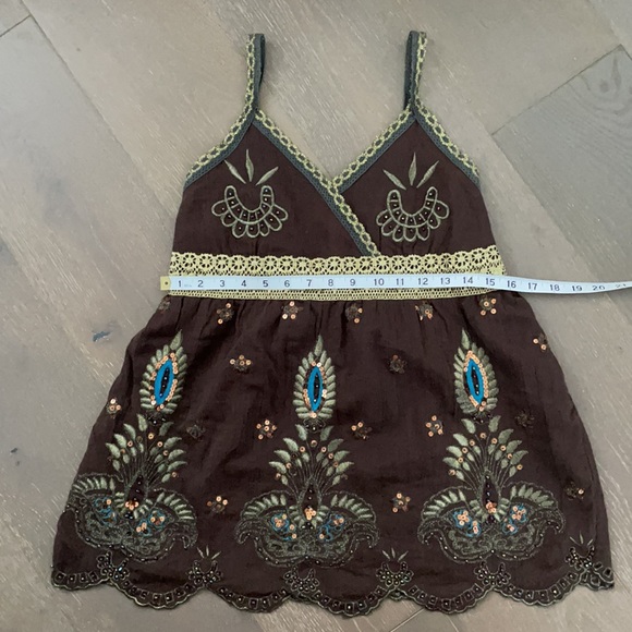 Hazel Brown Boho Beaded Sequin Lace Top Size M - Picture 7 of 8